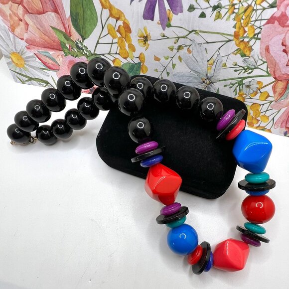 Black and Multi-Color 1970's Acrylic Necklace - Picture 1 of 4